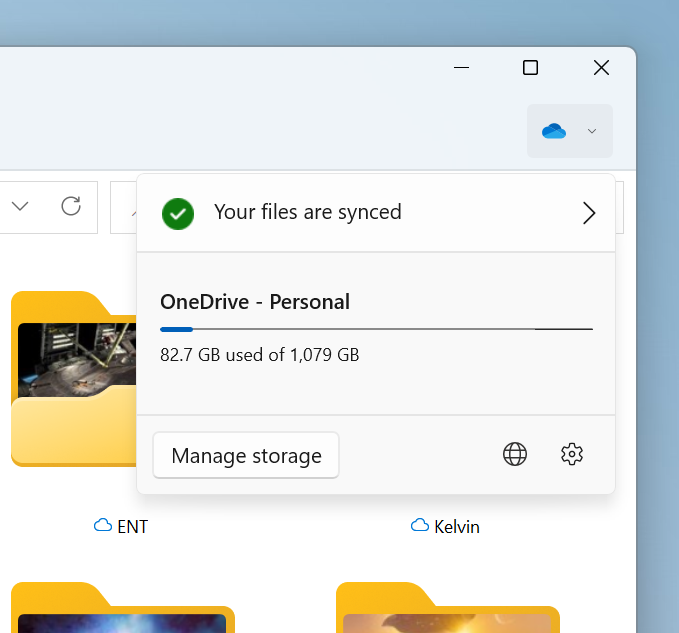 导航到 OneDrive 文件夹时,文件资源管理器中显示的 OneDrive 存储。