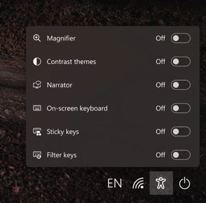 登录屏幕上的可访问性浮出控件现在符合 Windows 11 设计原则。