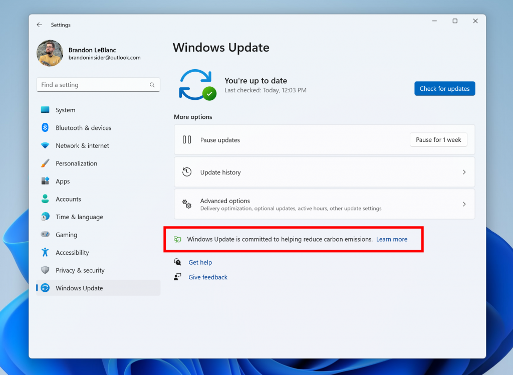 当有更多清洁能源可用时，优先在后台安装更新时出现在 Windows 更新中的文本。
